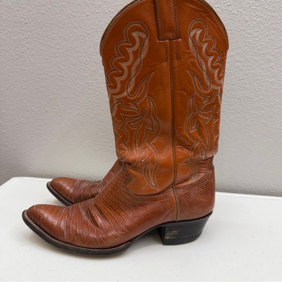 Vintage Justin Iguana/Lizard Cowboy Boots Mens Size 10 Western Style 8301 Tan - Picture 1 of 8